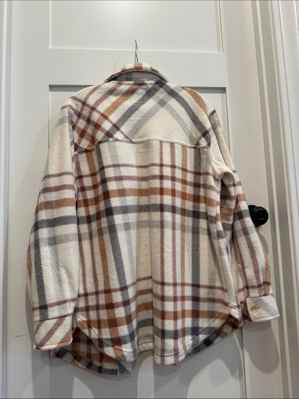 Altar'd State Plush Plaid Shacket in Cream, Tan, Gray and Blush